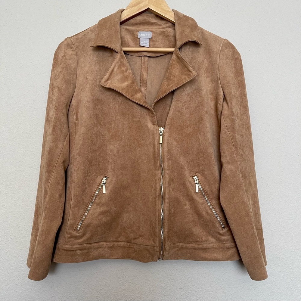 Petite Faux-Suede Moto‎ Camel Jacket - Picture 2 of 16
